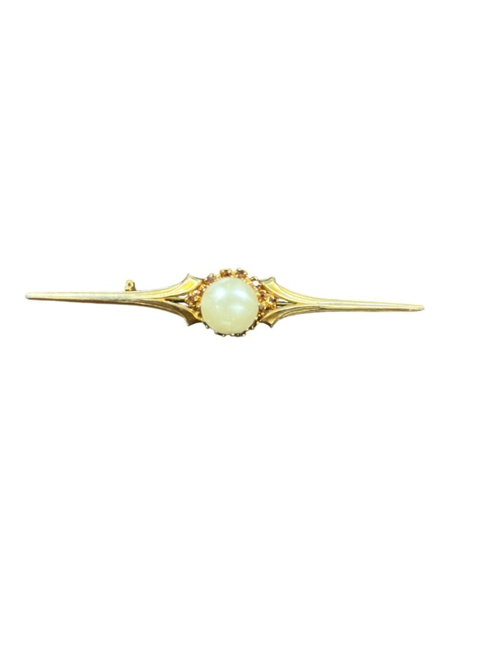 Austria made vtg faux pearl gold tone rhinestone bar brooch pin SKU 10-917